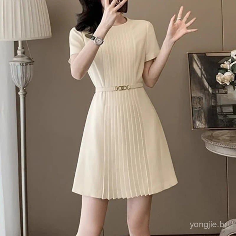 Vestido de verão estilo celebridade, elegante e moderno, para o chá da tarde, com saia em A, cintura fina e design delic