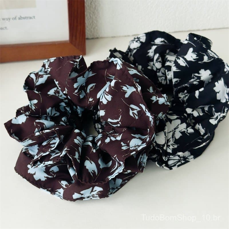 Novo scrunchie de alta qualidade com padrão floral grande para penteados elegantes, requintado e refinado, adequado para