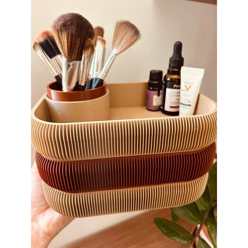 Organizador Multifuncional em 3D para Maquiagem, Pincéis, Cosméticos, Escritório, cor bege