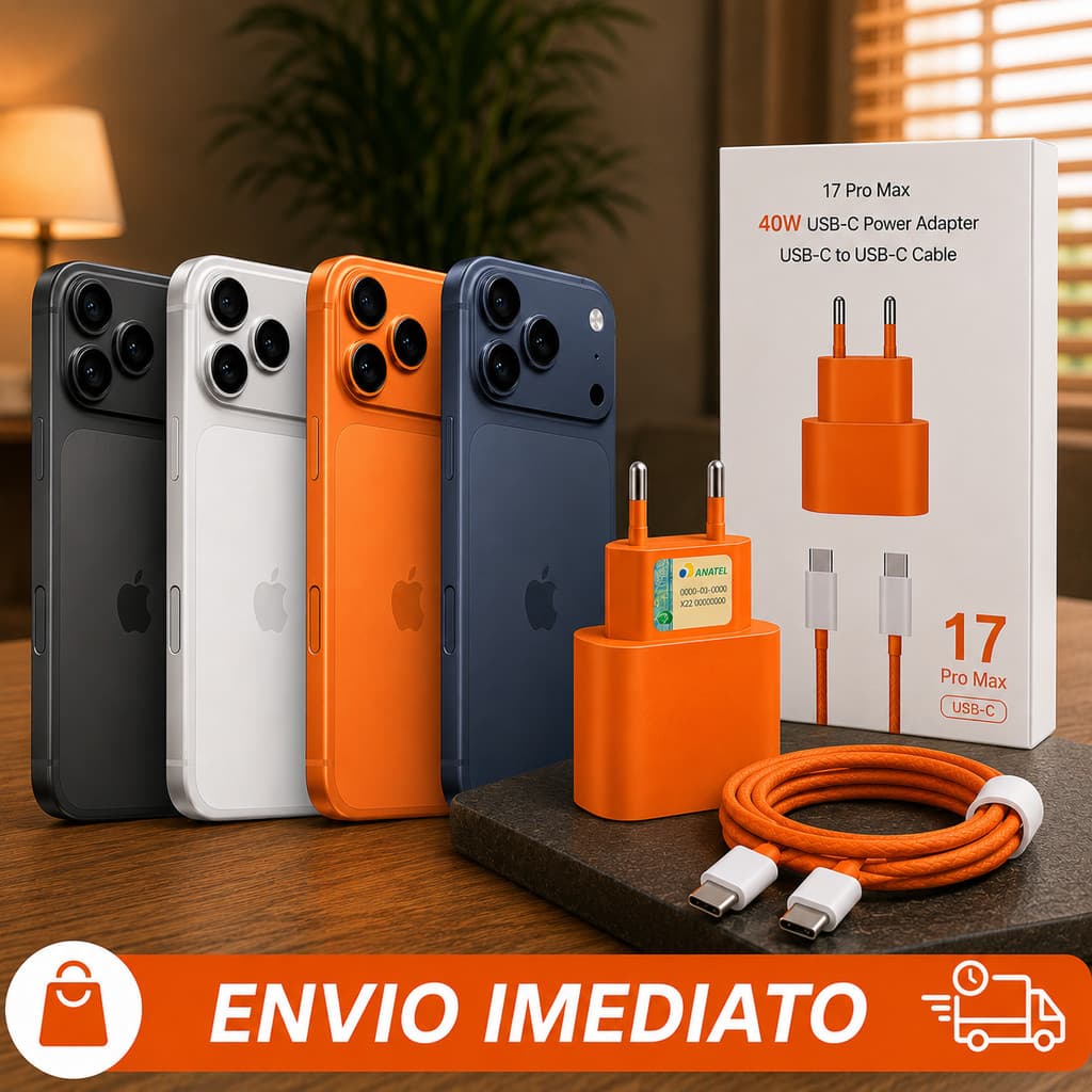 Carregador 40W USB-C iPhone 17 Pro Max + Cabo USB-C Reforçado