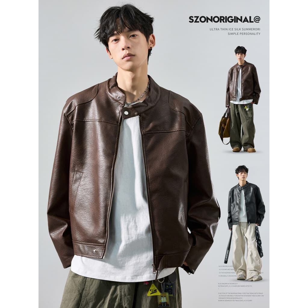Jaqueta masculina americana Retro clássico cor sólida curto roupas de motocicleta macacão perfil roupas masculinas jaque