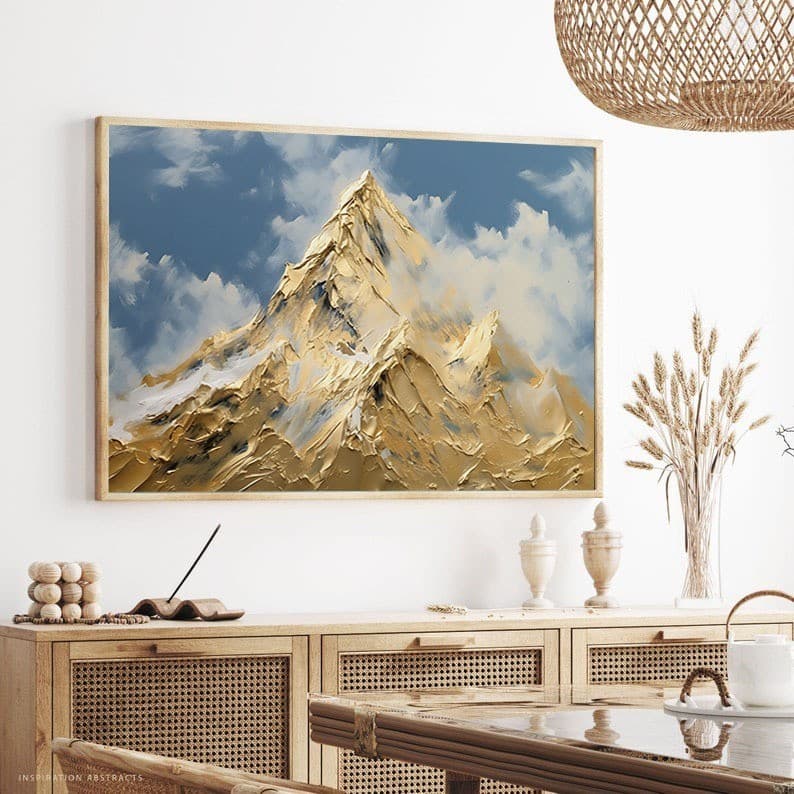 Quadro Decorativo Montanha De Ouro Pintura Com Moldura