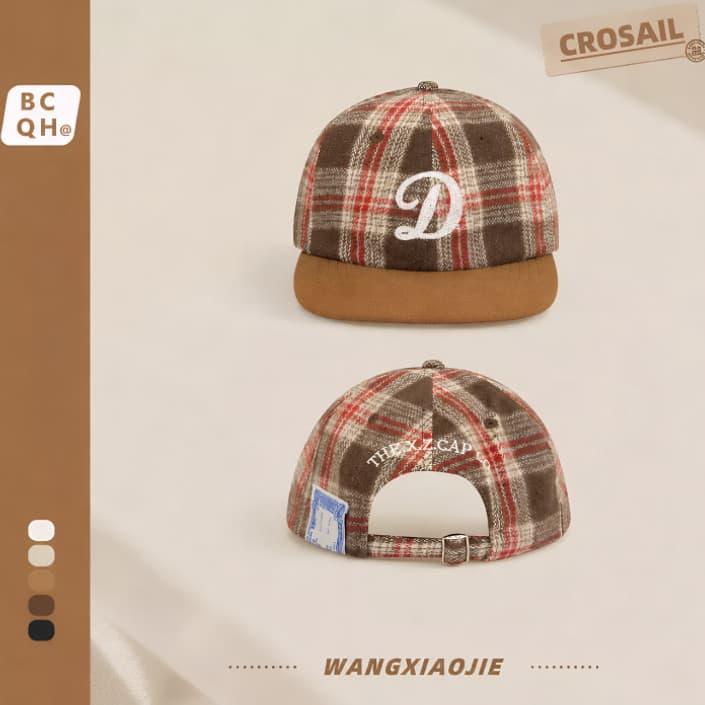 Boné Masculino Americano Vintage Aba Reta Bordado Letras Algodão Xadrez Cores Streetwear Camping Diário Feminino