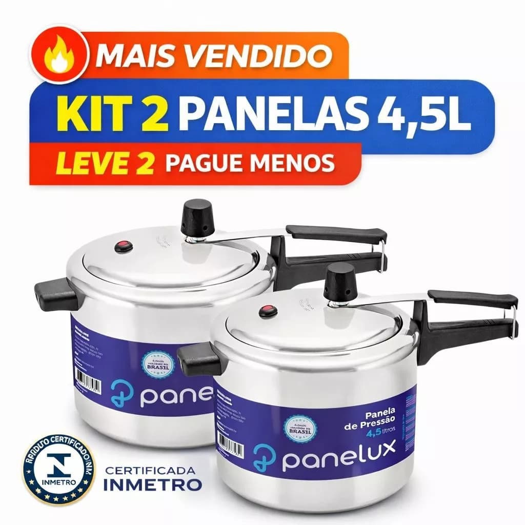 Kit 2 Panelas de Pressão 4,5L Alumínio Panelux Original Trava de Segurança