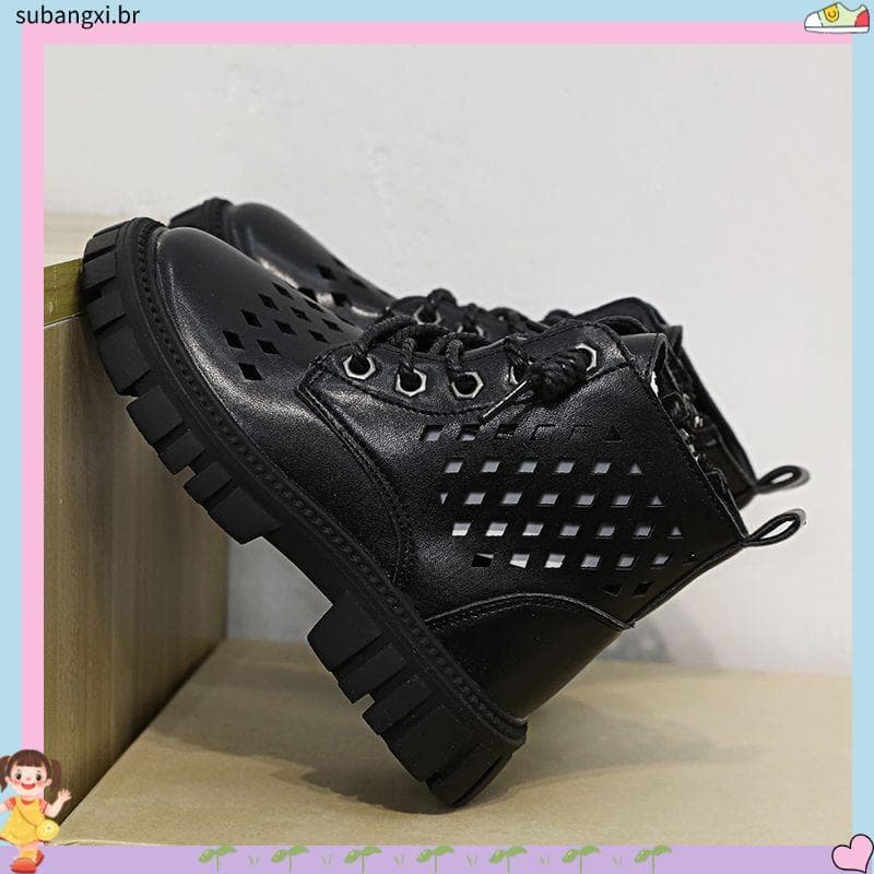 Crianças sapatos 2025 novo estilo primavera verão botas de malha respirável crianças Martin botas de couro fino moda est