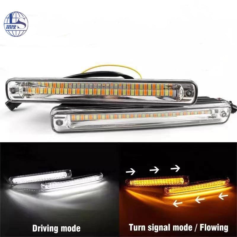 Luzes LED diurnas para carro com sinais de direção sequenciais, luzes diurnas decorativas à prova d'água de dupla cor, u