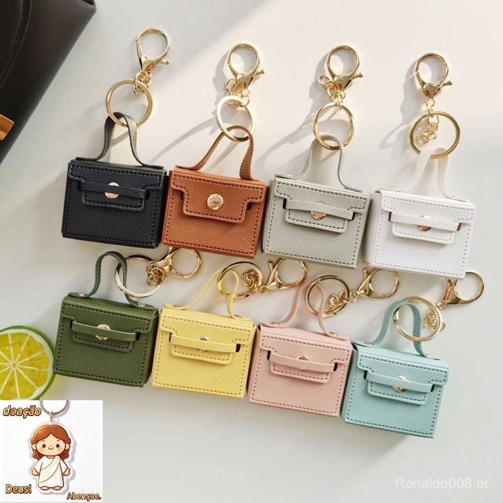 Chaveiro com estojo para fones de ouvido AirPods, chaveiro fofo de couro, pingente para bolsa, presente