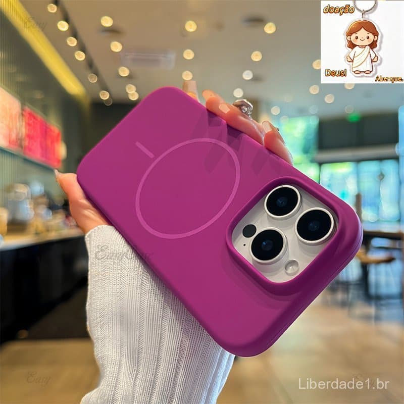 Capa Celular Silicone Redonda Magnética Para iPhone 17 Pro Max 11 12 13 14 15 16 Macia/ Prova De Choque