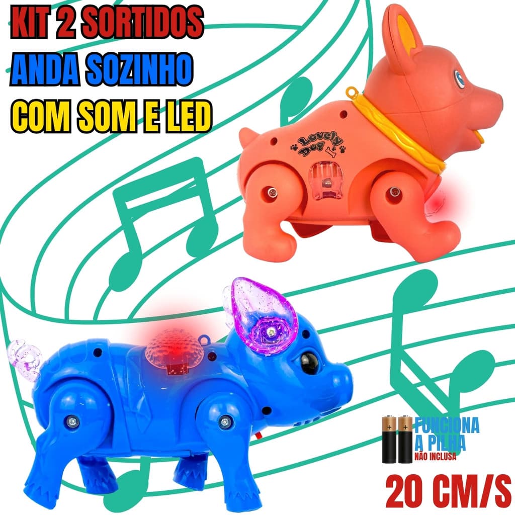 Kit 2 Bichinhos Interativos com Luz LED, Som e Movimento Automático