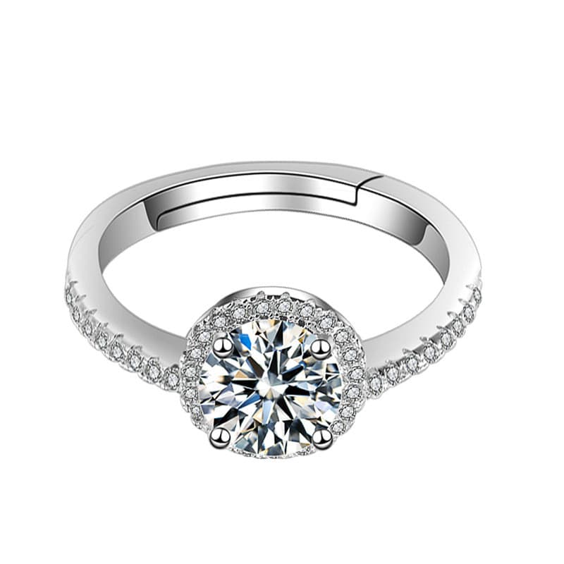 Anel de diamante de imitação de boca viva de cobre branco, 1 quilate, imitação de Moissanite, cor de fogo, 1.25 quilates