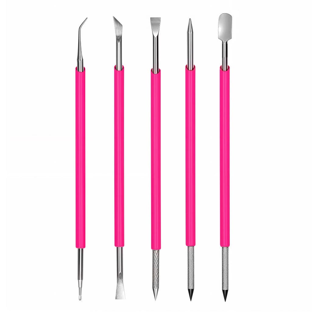 Kit5 Palito Bastão Inox Aiko Cutelaria Manicure Pedicure Podologia Profissional Rosa