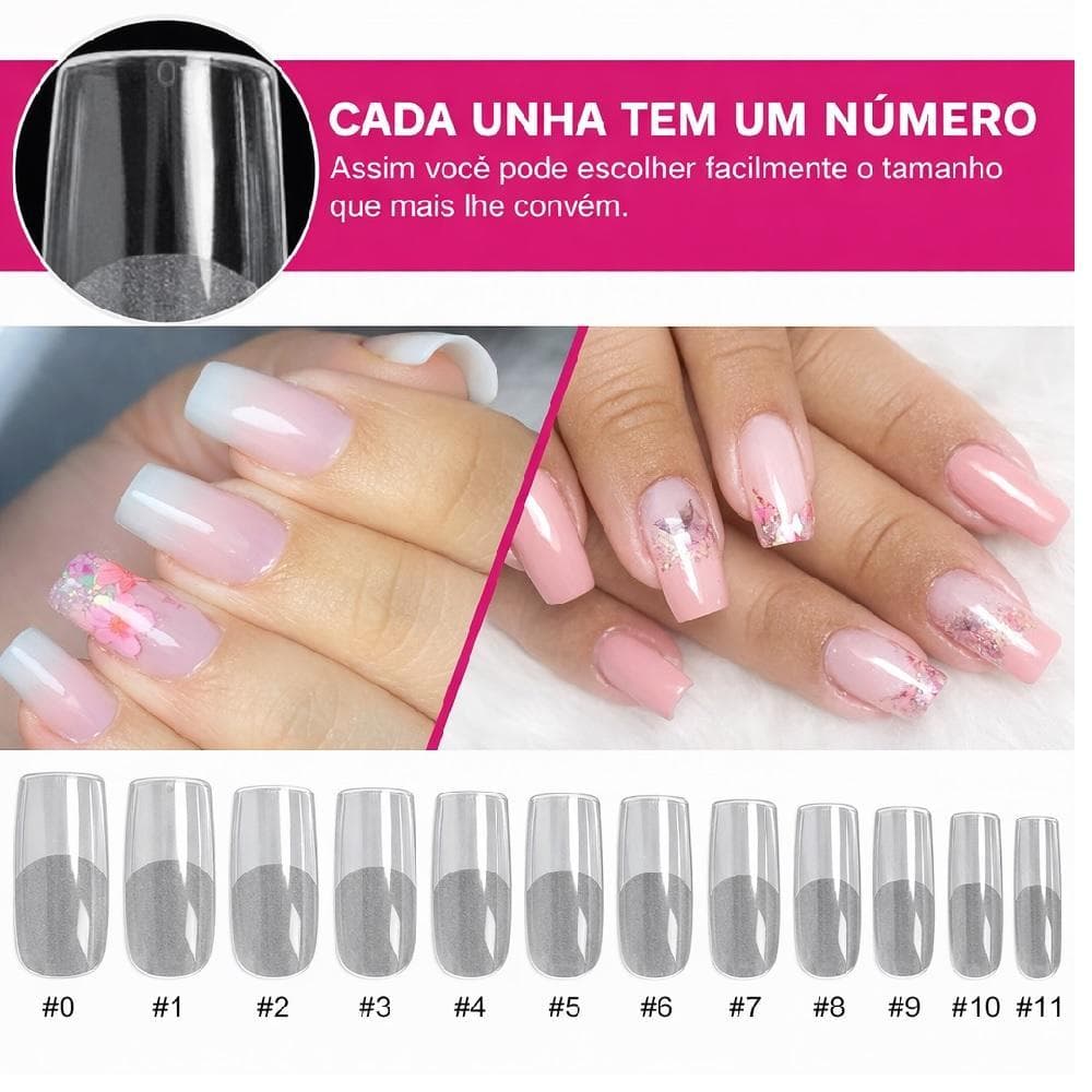 Kit 100 Tips Unhas Postiças Curvatura C com Maleta para Alongamento Gel