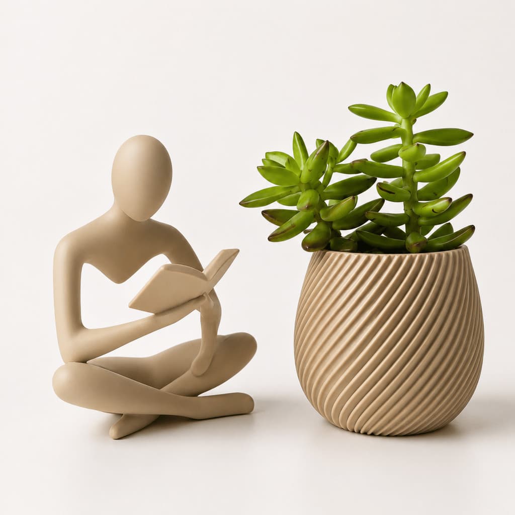 Estátua Decorativa Leitor Livro + Vaso Para Planta Suculenta | Decoração Moderna