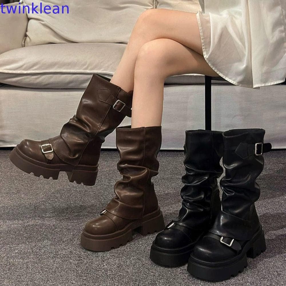 Botas Femininas TWINKLEAN Até O Joelho , Novo Design Harajuku De Motociclista , Gladiador