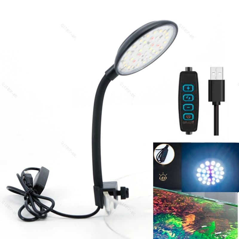5V USB Aquário Mini LED Espectro Completo Lâmpada Azul Tanque De Peixes Clipe Luz Decoração Planta Aquática Crescer Vári