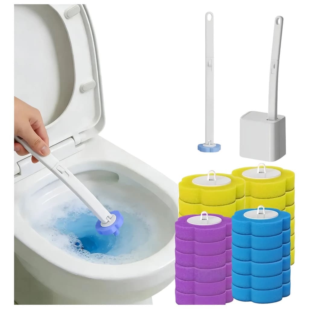 Disposable Toilet Brush Kit with Integrated Detergent 24 Refis 3 Fragrances Ocean Lemon Lavender Wall Mount Included