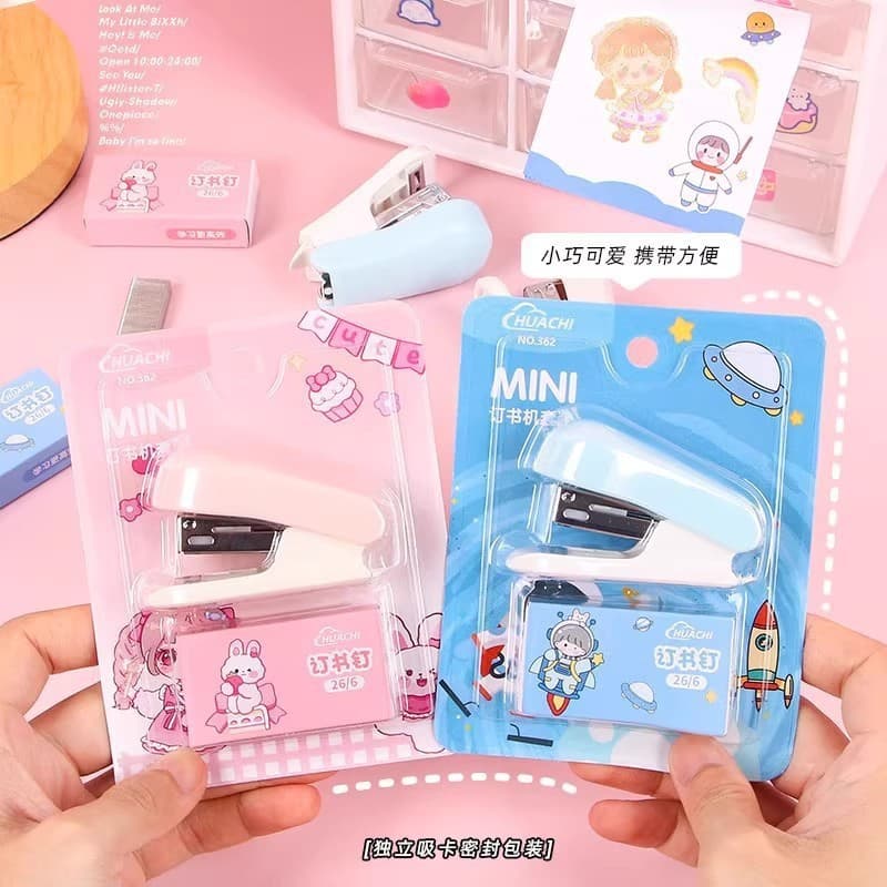 Conjunto de Mini Grampeador de Desenho Animado para Estudantes, Material Escolar Criativo, Máquina de Encadernação Multi
