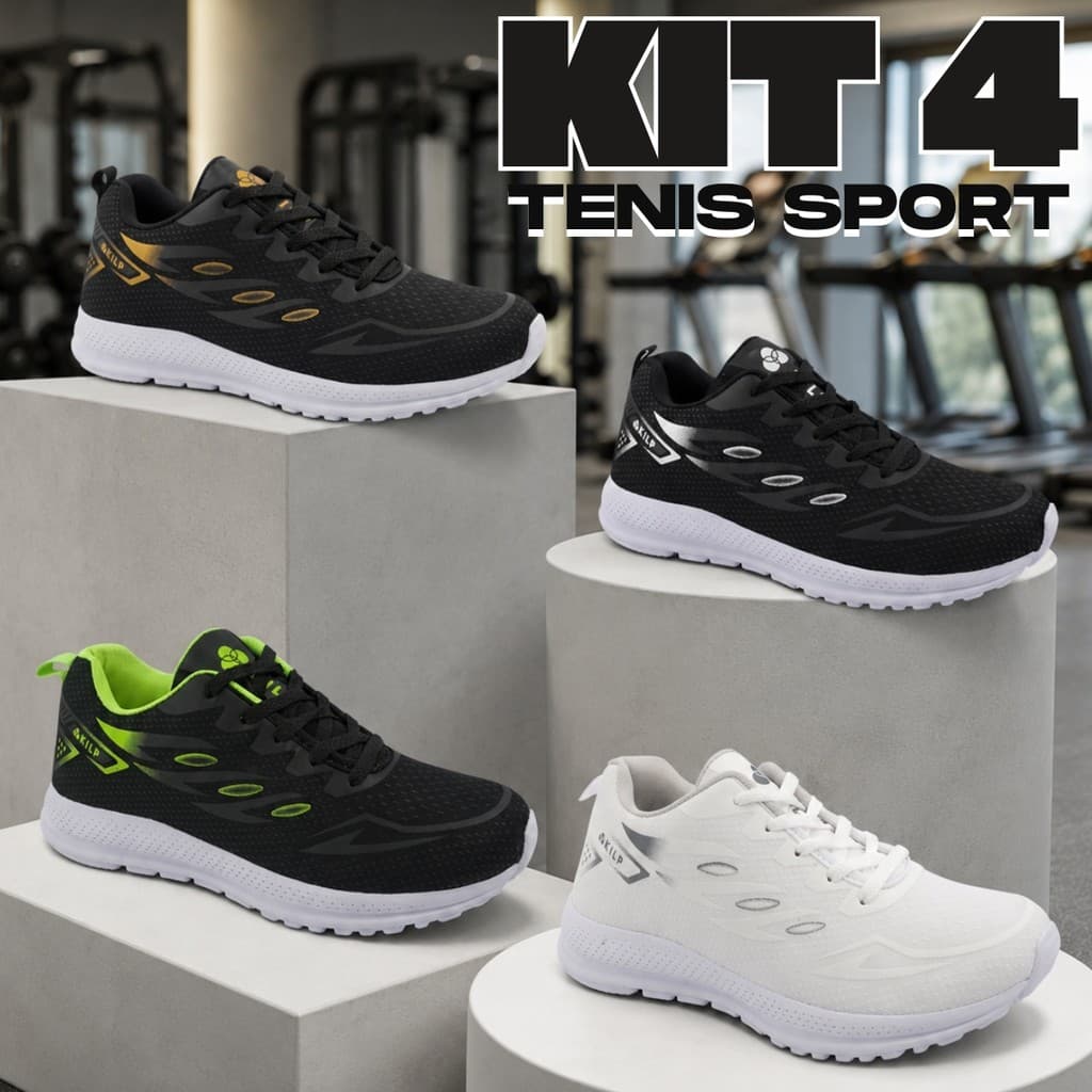 Kit 4 Pares Tênis Esportivo Masculino Confortável Para Academia Corrida Casual Com Solado Macio E Leve