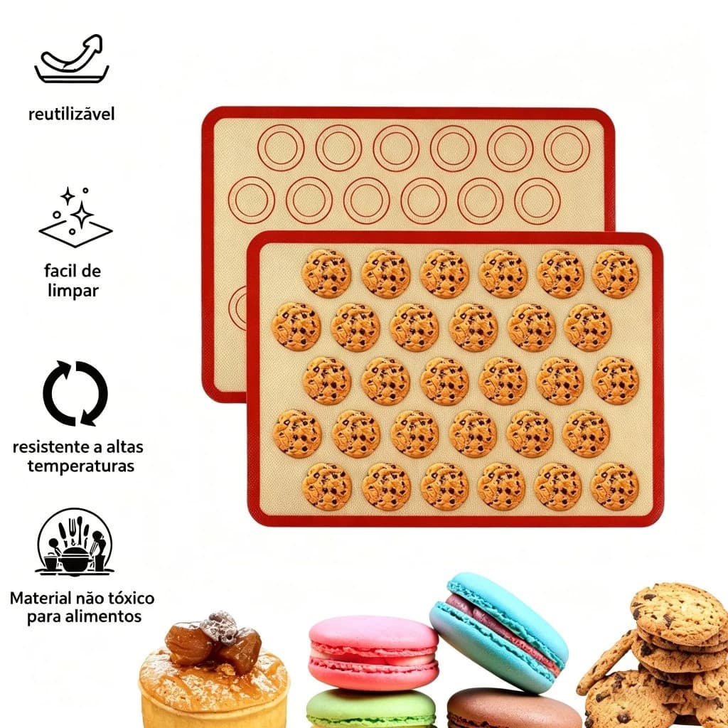 Tapete de Silicone e Fibra de Vidro Culinário 42x30cm – Para Forno e Cozinha em Casa