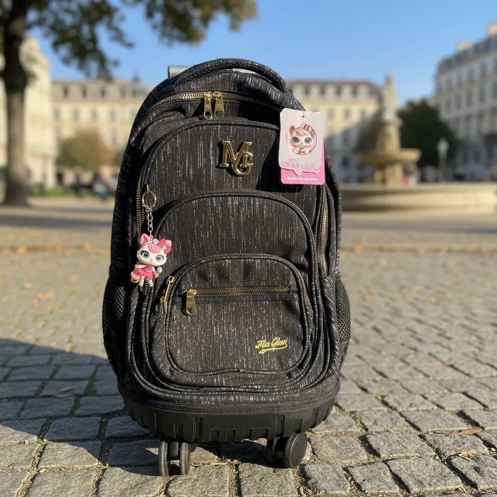 Mochila De Rodinhas Mia Glam Feminina Gatinha C/chaveirinho