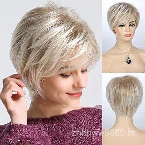 Perucas de comércio exterior, cabelo curto feminino, perucas de fibra sintética dourada clara, estilo europeu e american