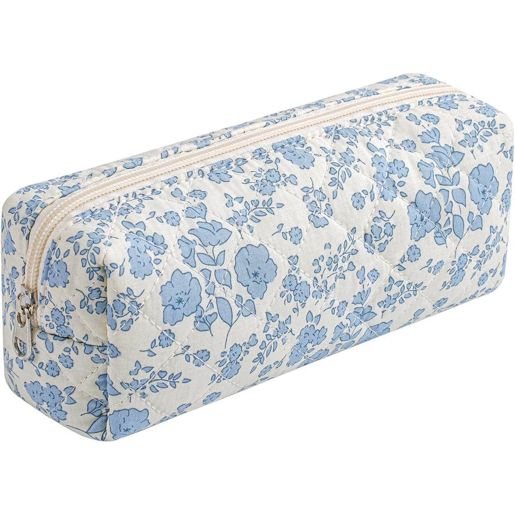 Bolsa de Maquiagem Floral de Algodão para Mulheres, Bolsa de Maquiagem Acolchoada com Zíper para Viagem, Organizador de