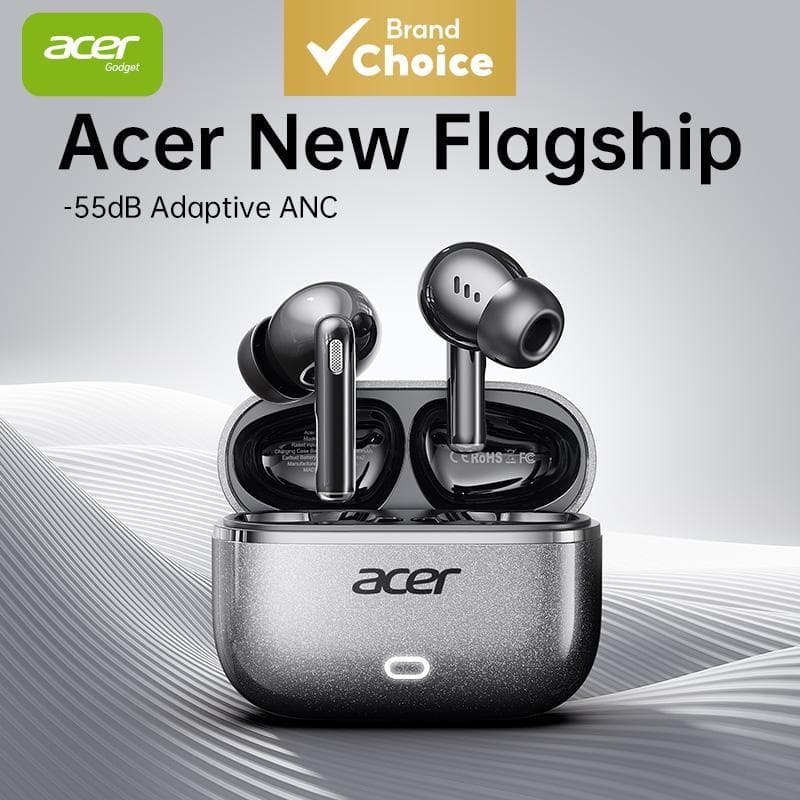Fones de Ouvido TWS Acer OHR657, Sem Fio, ANC 55dB, Bluetooth 6.0, Fones de 14,2mm, Graves HiFi Estéreo, Baixa Latência