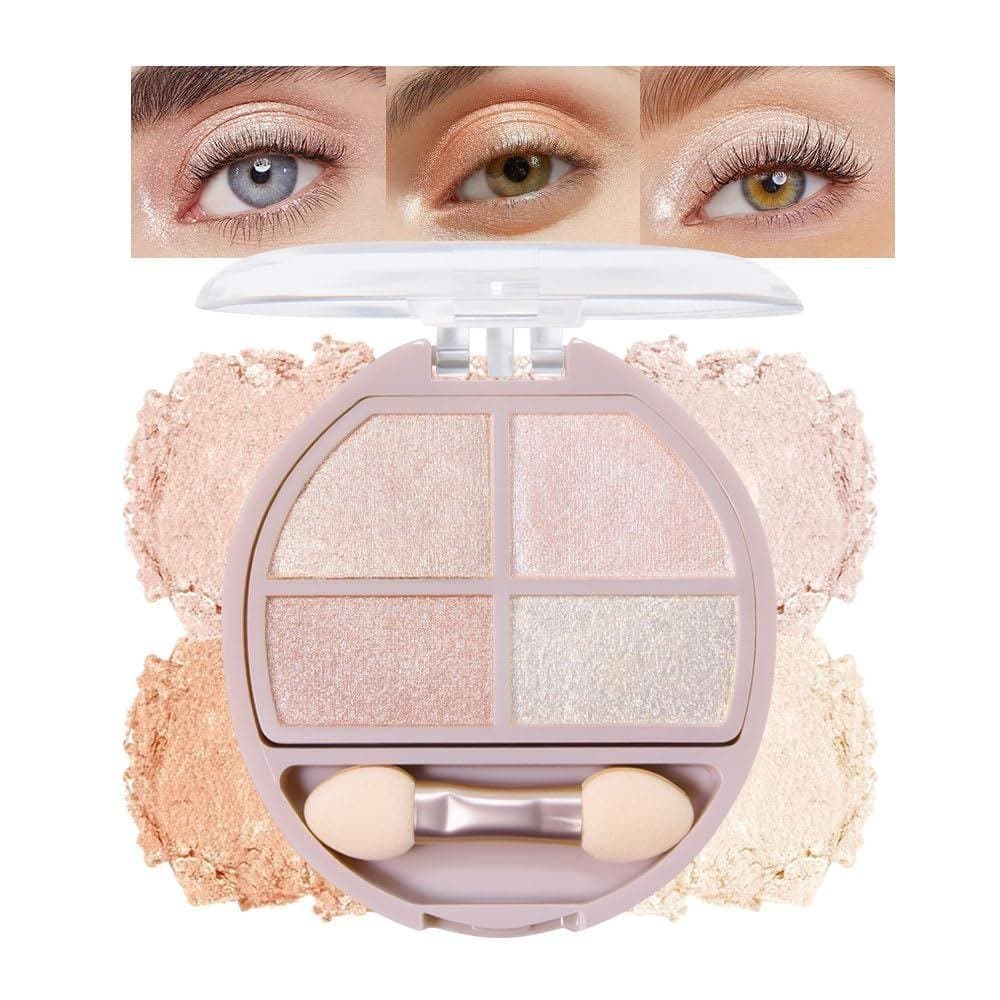 Paleta de sombras com pincel, paleta de sombras em tons nude dourado e rosa neutro, adequada para todas as idades, efeit
