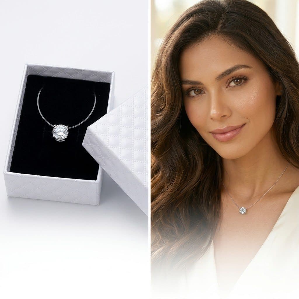 Colar Feminino Ponto Luz Prata 925 8mm Fio Invisível Flutuante + Caixa para Presente Luxuosa Perfeito
