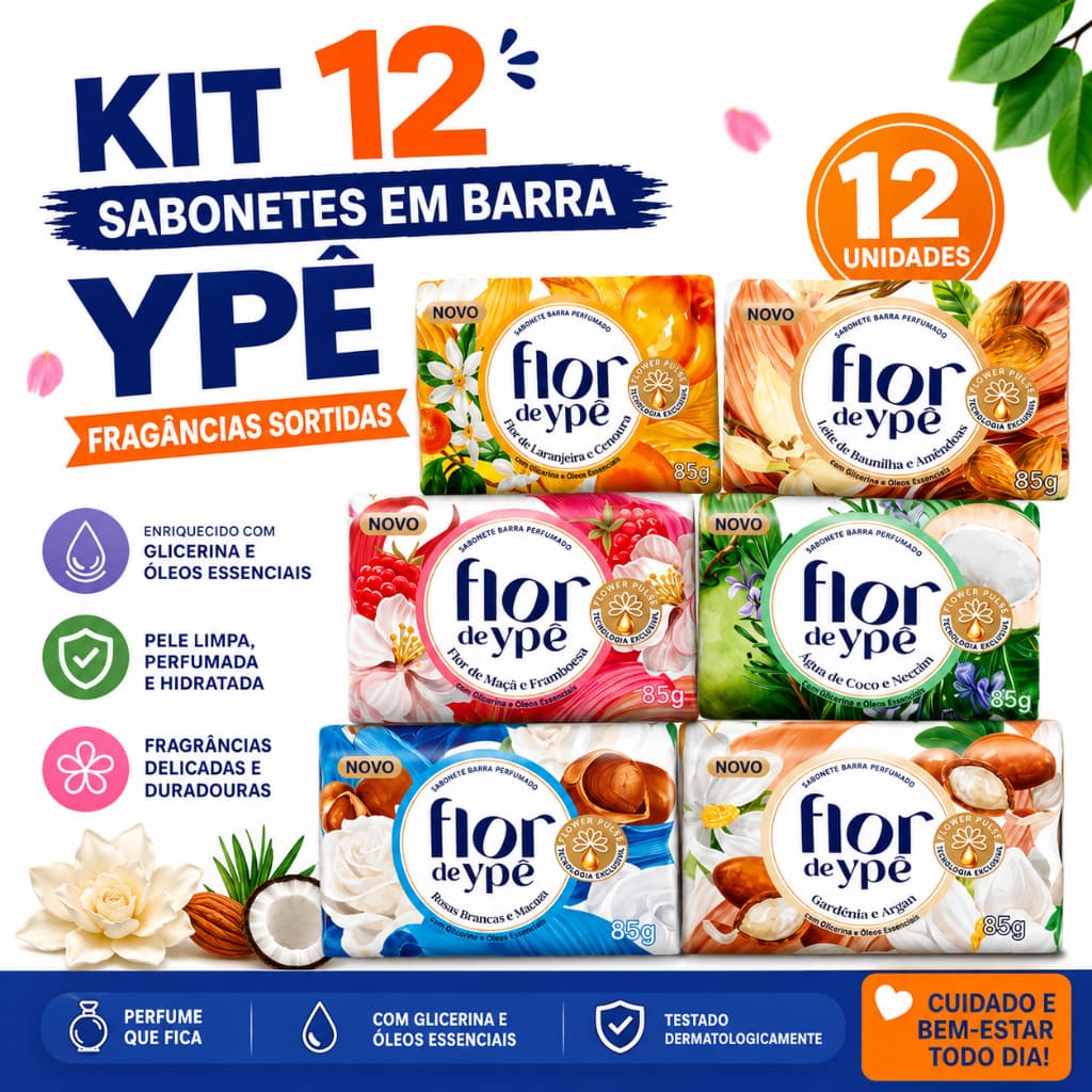 Kit 12 Sabonetes Em Barra Flor do Ypê Corporal 85g Sortidos Original