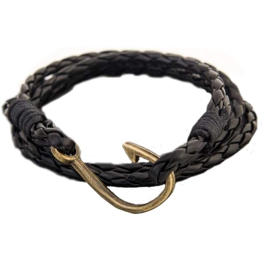 Pulseira de couro trançada JOYID com gancho de peixe, estilo punk, feita à mão, com múltiplas camadas e fecho de peixe,