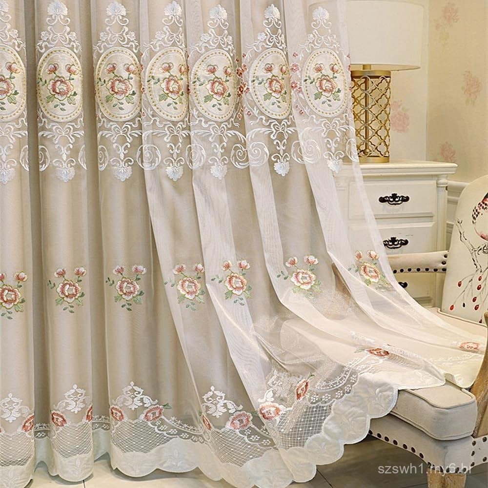 Cortinas florais rosa em estilo europeu, de dupla camada, adequadas para bordado, cortinas de quarto 1amidoudou, sala de
