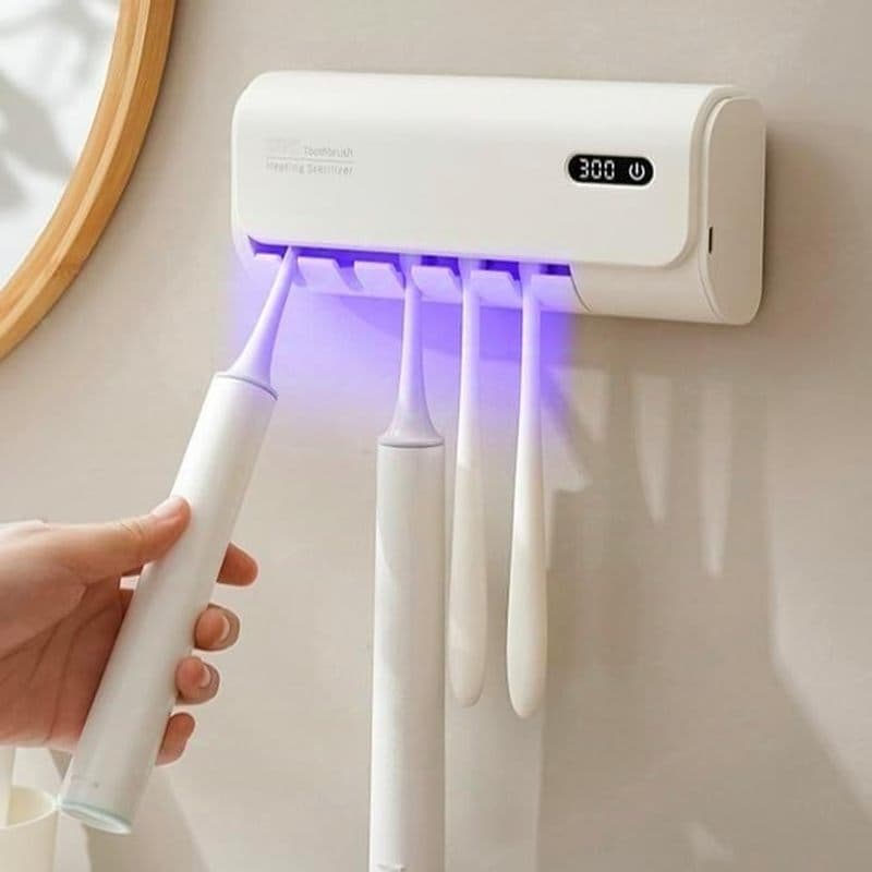 Suporte Para Escova De Dentes Banheiros , Função De Temporizador E Amp ; 5 Compartimentos Recarregável Sem Fio Montado N