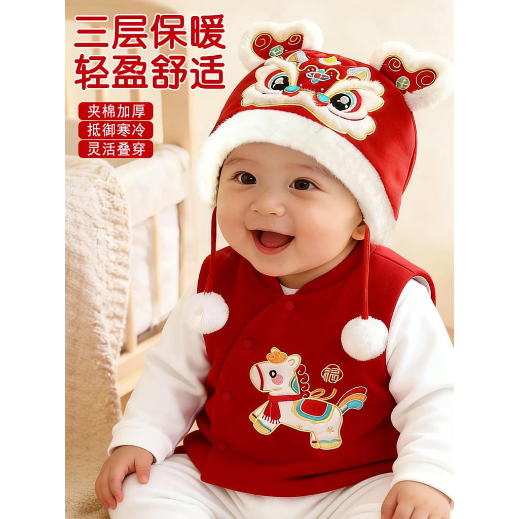 Roupas de algodão bebê acolchoado colete quente topo vermelho ano novo bebê crianças chinês festivo ano novo roupas outo