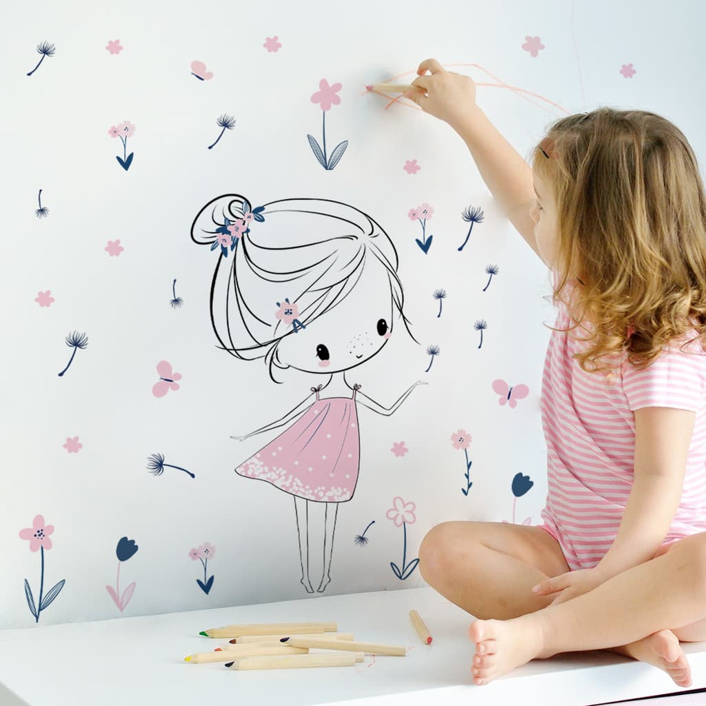 Adesivos de parede menina dente de leão adesivos de parede casa decoração do quarto das crianças adesivos de parede