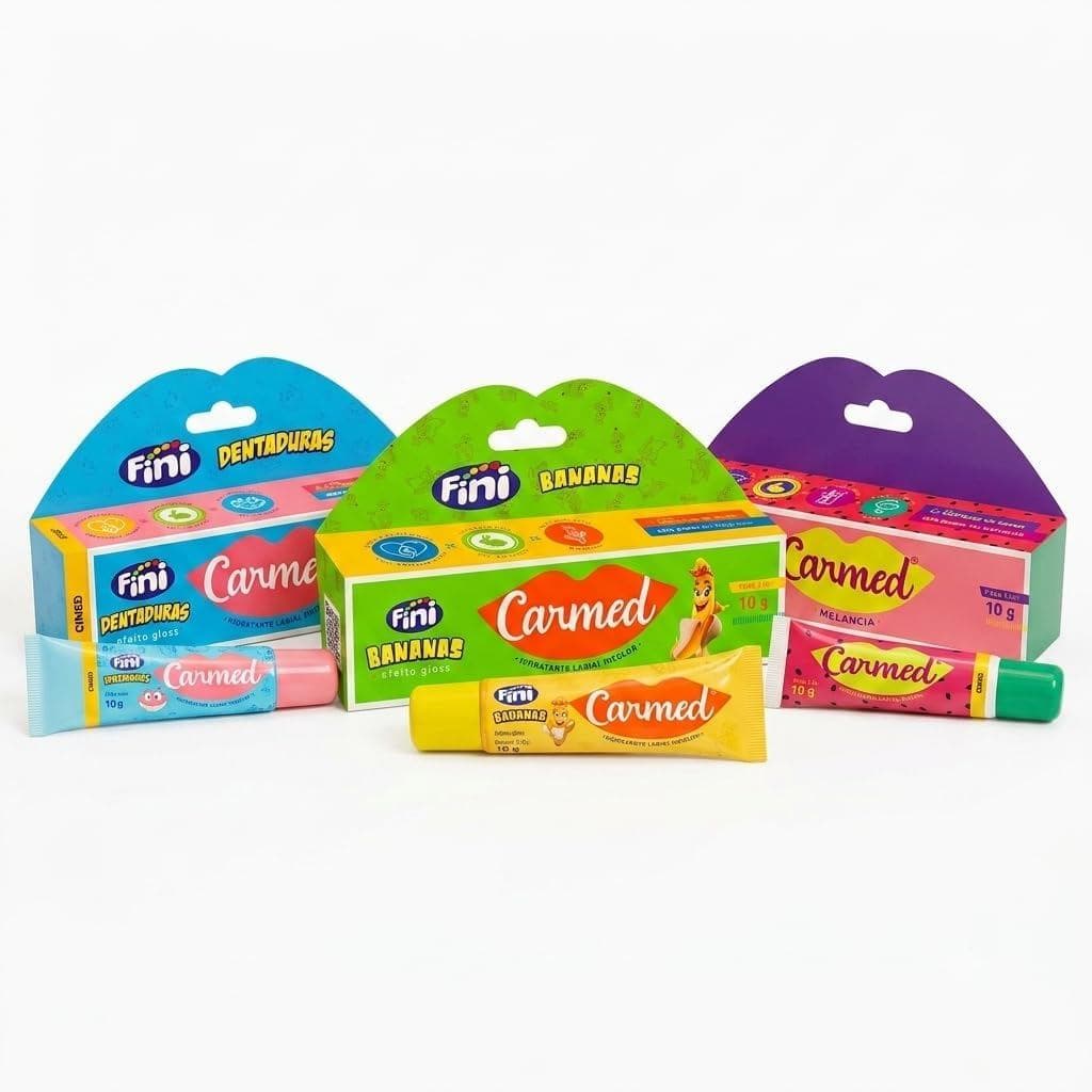 Carmed Kit Carmed Protetor Labial Fini: Dentaduras, Banana, Melancia Hidratação Intensa Efeito Gloss Manteiga de Cacau