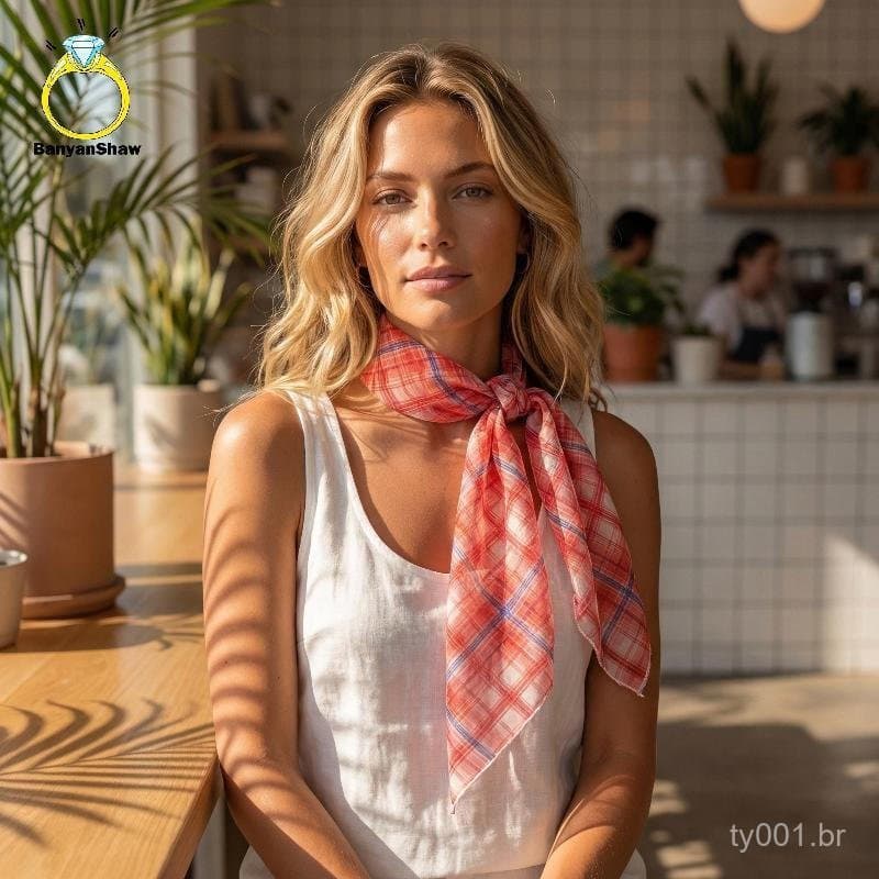 Cachecol longo xadrez coreano, malha leve, xale de renda, estampa floral vintage, adequado para viagens, ideal para o ou