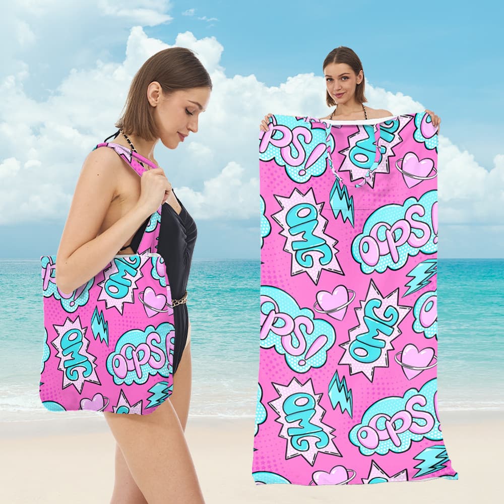 Toalha de praia dois em um, bolsa de ombro um, toalha de praia dobrável à beira-mar, multifuncional, portátil, bolsa de