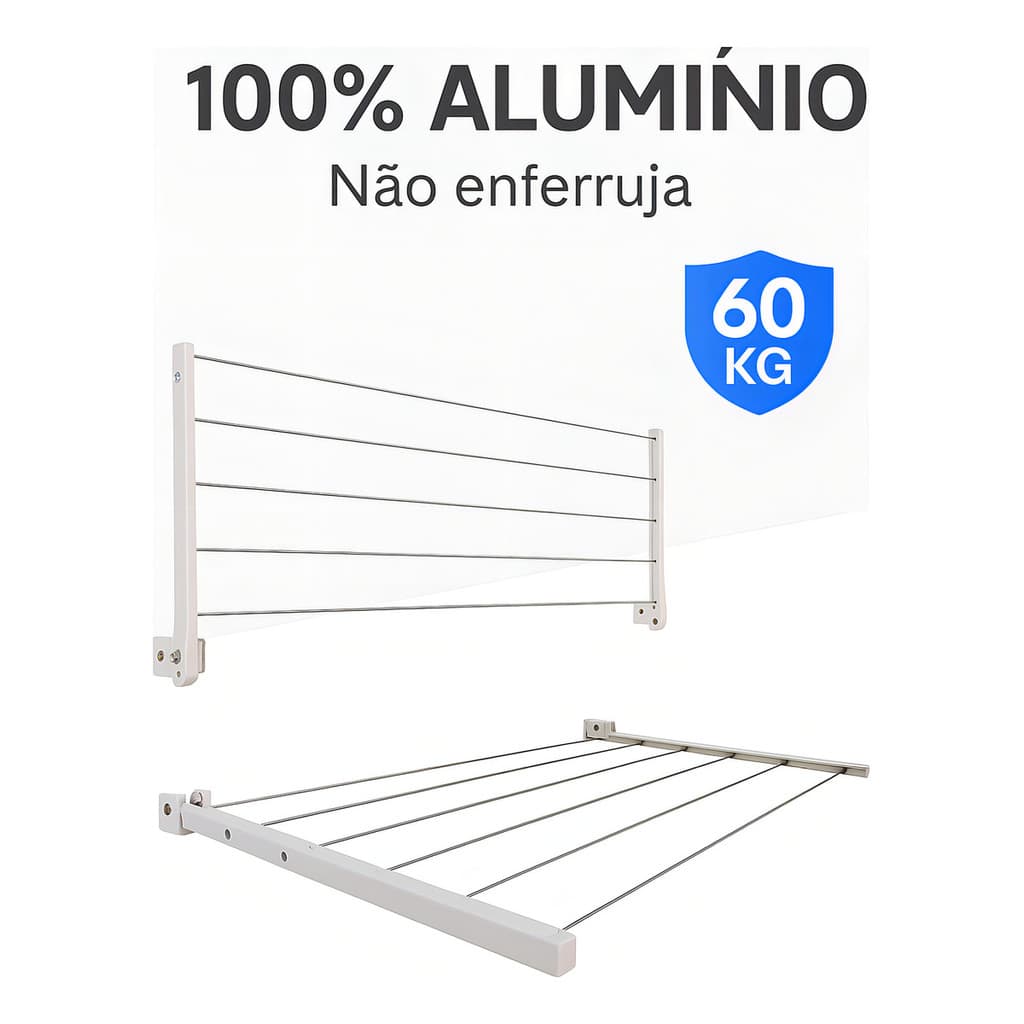 Varal Retrátil De Parede Reforçado Suporta 60kg Dobrável Para Apartamento Casa Quintal Alumínio Roupas Varanda Cobertura