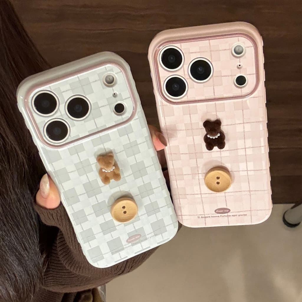 Retro Dos Desenhos Animados Urso Pulseira 3D Caso De Telefone Para iPhone 16 Pro Max 17 11 13 15 Bonito Estilo Coreano A