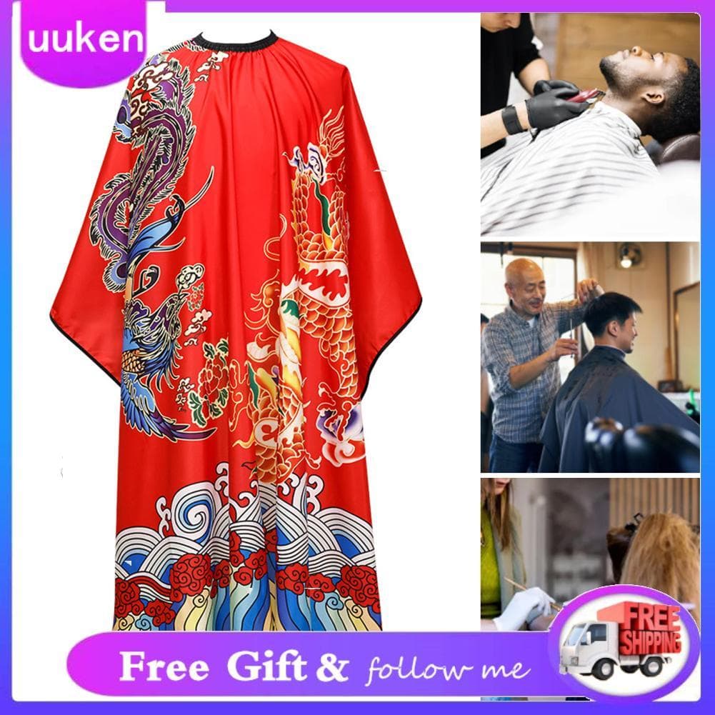 Uukendh Capa de corte de cabelo estilo chinês padrão ajustar tensão à prova d\'água roupas proteção lenço de barbeiro