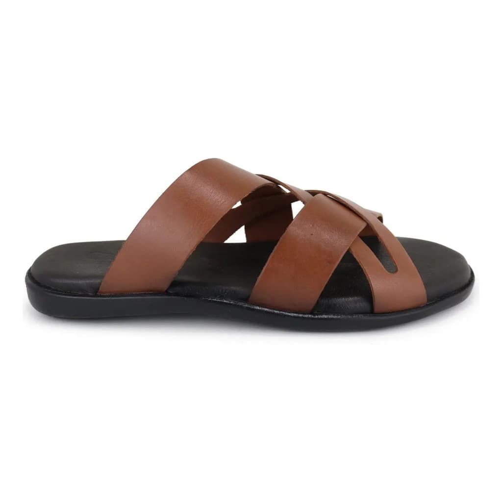 106GRA-Chinelo masculino em  Couro Legitimo Leve Macio Sola De Borracha