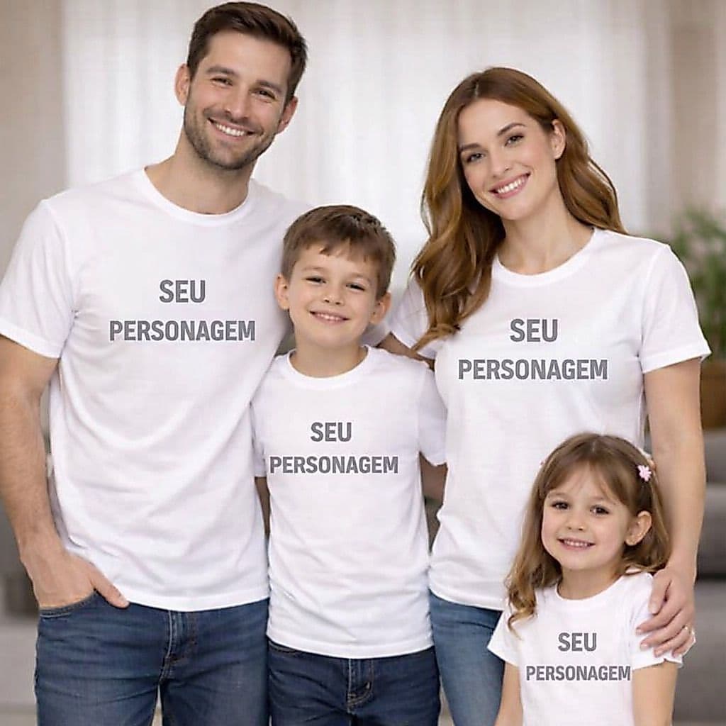 Camisetas Kit Família Personalizada Personagem Pai Mãe Filhos 100% Algodão Aniversário Ler Descrição