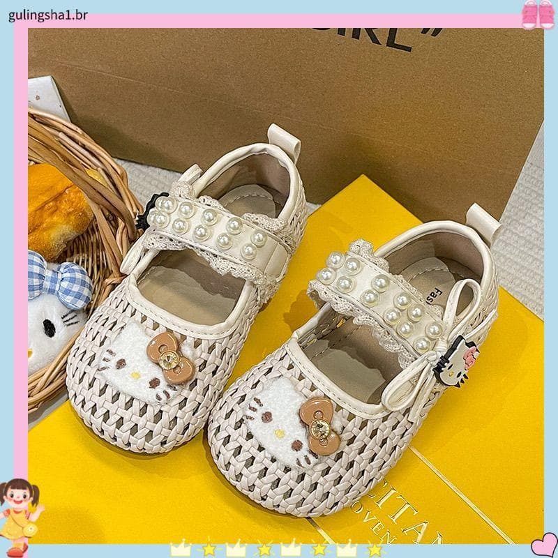 Meninas Baotou sandálias oco tecido estilo Pastoral 2026 estilo verão meninas dos desenhos animados gato bebê princesa s