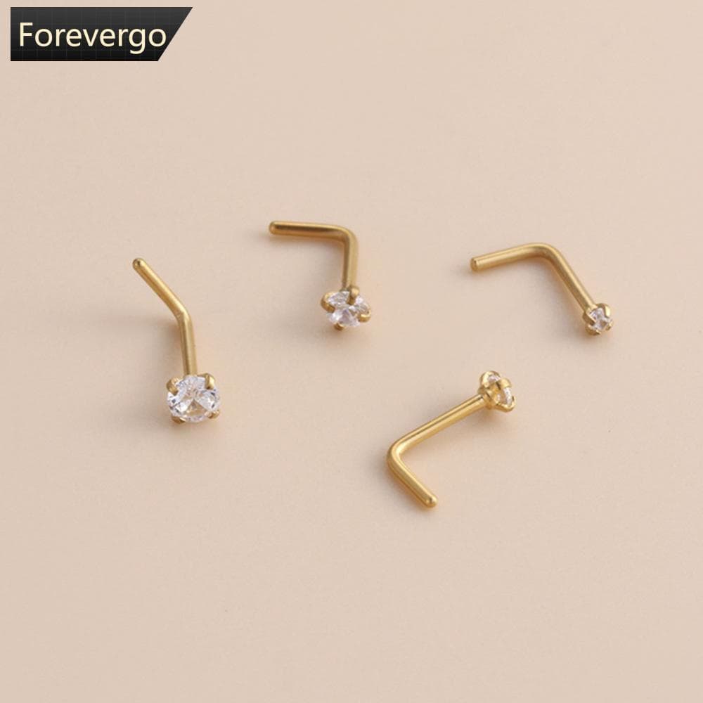 FOREVERGO 1 Peça Piercing de Nariz em Aço Inoxidável em Forma de L com Cristal, Vários Tamanhos, J U8IB