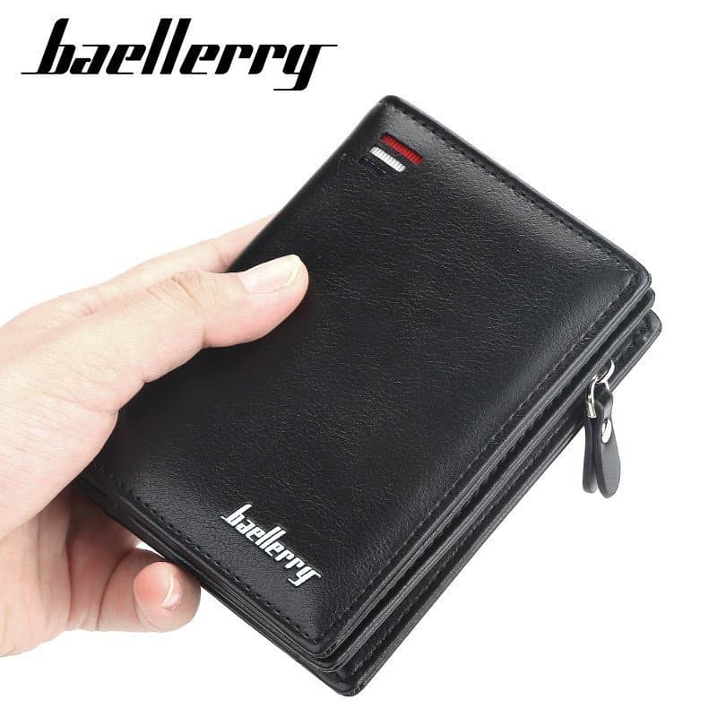Carteira de Couro de Marca Luxuosa Baellerry com Zíper, Bolso Vintage para Moedas, Grande Capacidade, Carteira Curta Mas