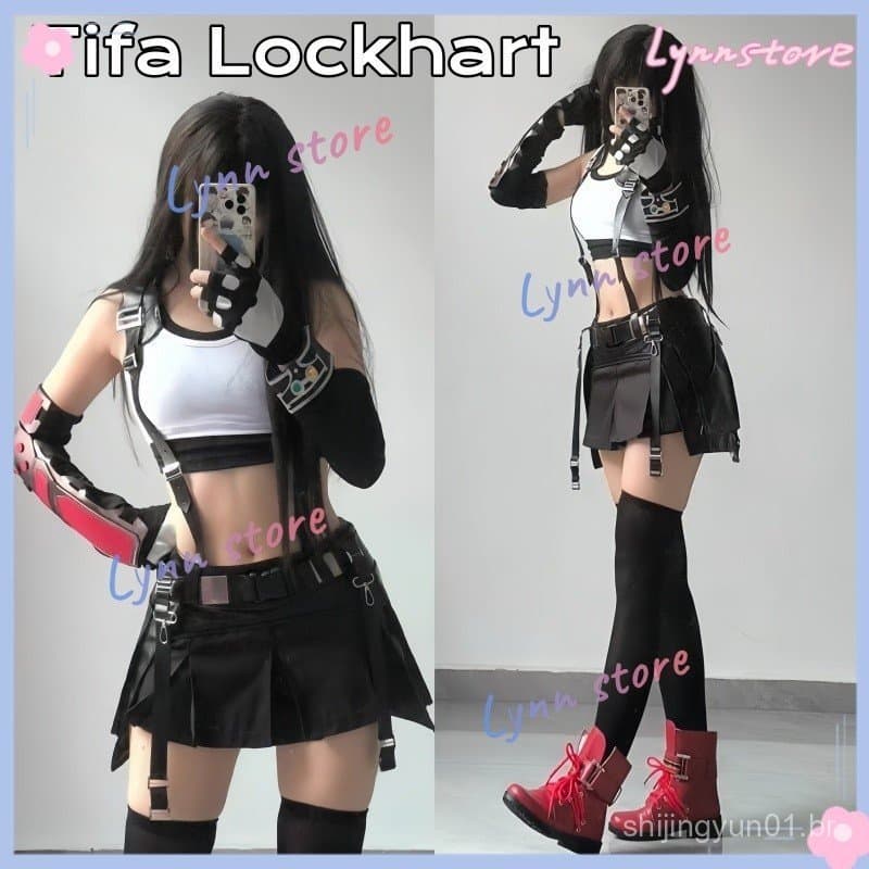 Fantasia de Cosplay TIFA Lockhart do Jogo Final Fantasy, Conjunto de Uniformes Femininos com Saia para Halloween e Carna
