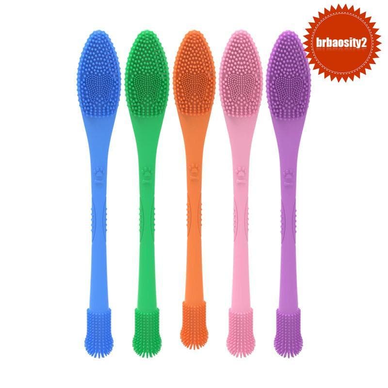 [Brbaosity2] Escova De Dentes Multifuncional Para Animais De Estimação Soft Silicone Limpeza De Duas Cabeças Cachorro Ga