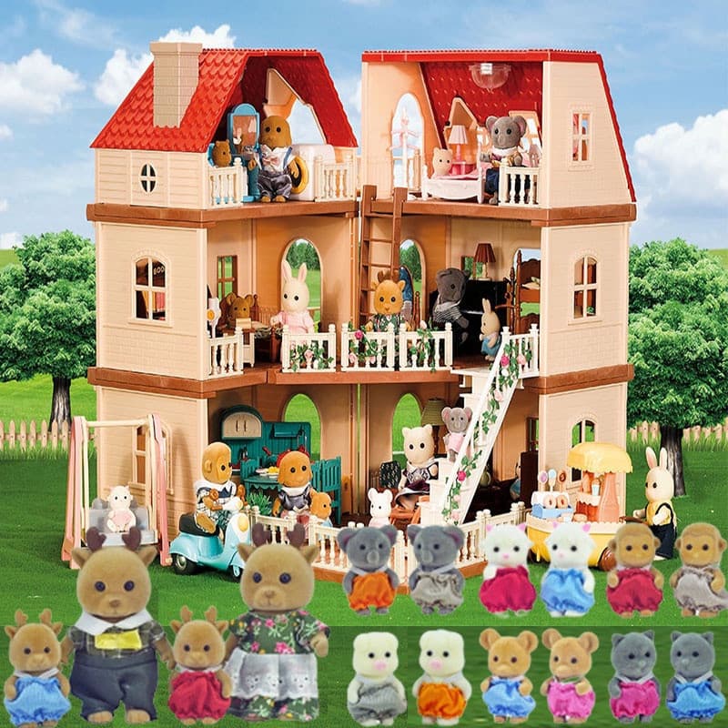 Venda Quente Nova Casa De Bonecas De Animais Da Floresta Móveis Familiares Coelho Animal Doll Villa Set Toy House Wine S