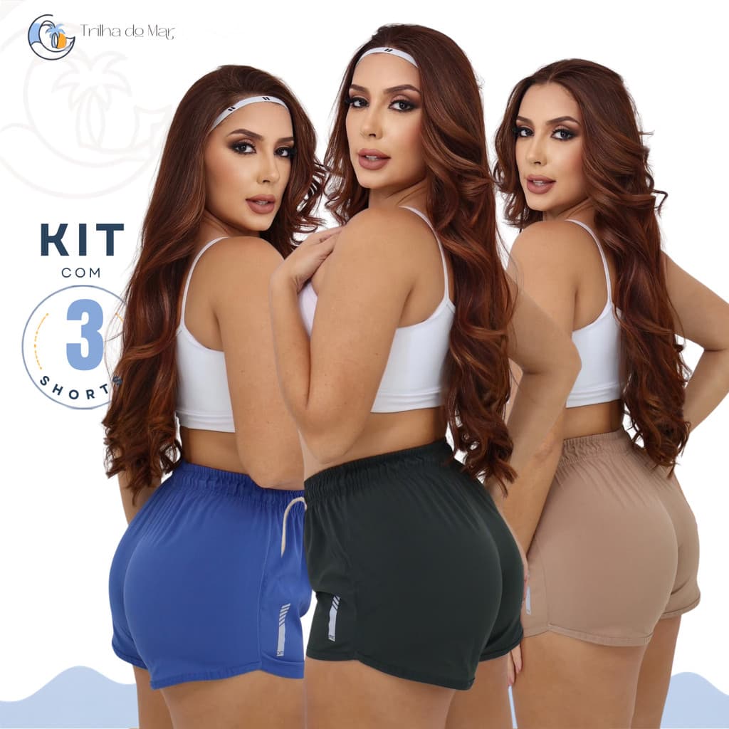 Kit 3 Short Feminino Tactel Elastano Praia Curtinho Banho Academia Corrida Elastico Cardaço Esportes Bermuda